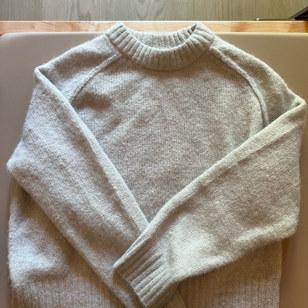 Women Top Shop Crewneck Sweater in Light Grey - Soft Wool Blend